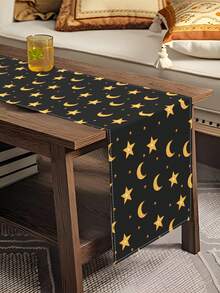 1pc Ramadan Decorative Table Runner, Black & Gold Crescent Lantern Design Table Decor, Islamic Home Linen Table Runner, Linen Table Runner For Ramadan Party, Single-Sided Printing, Indoor & Outdoor Party Decor, Ramadan Party Decor, Ramadan Dining Table Decor, Ramadan Auspicious Decor, Ramadan Accessories, Ramadan Mubarak Gift, Eid Mubarak Decor, Eid Mubarak Gift, Eid Mubarak Dining Table Decor - Black Venus Moon - View 10