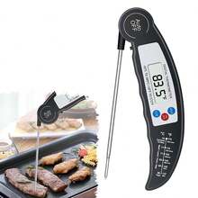 Digital Display Foldable Probe Food Thermometer With Stainless Steel Probe, Suitable For Kitchen, Barbecue, Baking, And Milk Food Thermometer (Exclude1* AAA Batteries)
