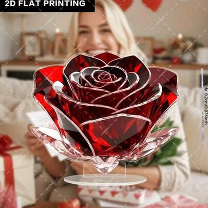 情人节告白礼物 红玫瑰水晶亚克力装饰品