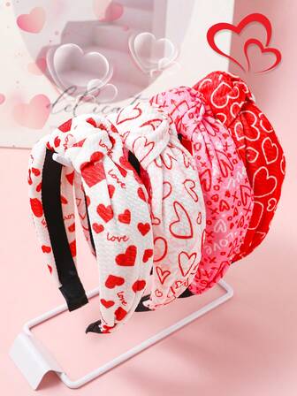 4pcs Valentine's Day Hair Accessories Set, Knotted Headband, Red Heart & LOVE Print, Romantic Valentine's Gift, Everyday Use, Hair Band, Hair Hoop