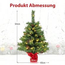COSTWAY 60 Cm Small Christmas Tree, Mini Christmas Tree With 50 Branches And Base, Artificial Table Christmas Tree Diameter 40 Cm For Home Office - 綠色燈光 - 查看 3