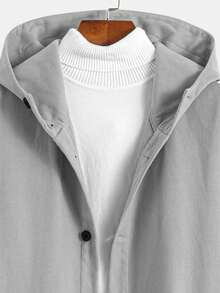 男士时尚经典个性纯色双面柔软耐用面料斜插口袋前短后长设计连帽，适合休闲、时尚、经典、百搭、简约外出、通勤、街头风格，新款冬季长袖长款连帽外套 - 灰色 - 查看 6