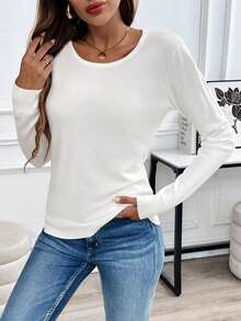 Women's Slim-Fit Minimalist Elegant Fashion Versatile Long Sleeve Sweater - White - View 3