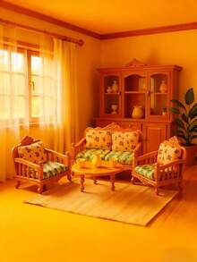 1set/47pcs Retro-Style Plastic Mini Living Room Furniture Set, Miniature Scene Ornaments, Simulation Sofa Model, Desktop Decoration 1:12, Dollhouse Mini Furniture Sofa Piano Set, Dollhouse Mini Ornaments Are Suitable For Miniature Scene Construction, Handcrafted Small House Decoration, And Can Also Be Used As Desktop Ornaments Or Collectible Gifts - Multicolor - View 2