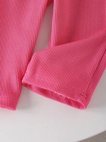 2pcs Baby Girls Cute Faux Pocket Long Sleeve Sweatshirt And Straight Leg Pants Set, Spring/Autumn - Hot Pink - View 10