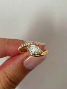 1pc S925 Sterling Silver Fashion Versatile Ins Style Teardrop Swirl Elegant Engagement Ring, Suitable For Women's Daily Wear, Holiday & Party Gift, Jewelry - Gold - View 3