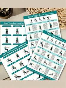 4pcs Chair Yoga Exercise Set, Suitable For Elderly, Beginner Chair Yoga, Fitness Guide For Seniors, Applicable For Home, Bedroom, Kitchen, Living Room, Hotel, Cafe, Office Decor, Healthy Gift For Loved Ones And Friends, Size 8.0x10.0 Inches, Includes Detailed Exercise Instructions