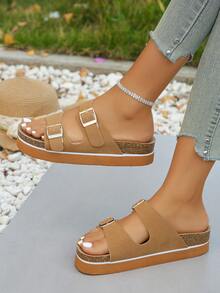 Zuecos con plantilla de corcho cómoda para mujer, sandalias de corcho esenciales de playa para mujer, pantuflas planas casuales, calzado de verano, sandalias de punta abierta, nuevos estilos para primavera, otoño y verano, sandalias romanas trenzadas de verano frescas para mujer, ropa de verano elegante para damas francesas con faldas para ir a la y la playa