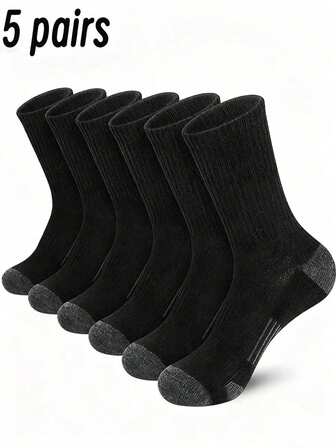 5/10 Pairs Plus Size Men's Cotton Basketball Sports Mid-Calf Socks, Autumn/Winter