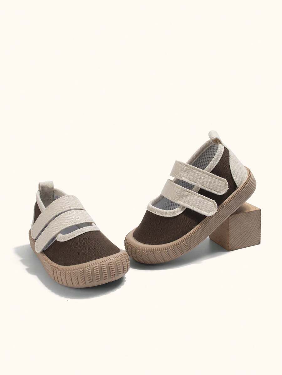1双幼儿男童复古时尚魔术贴低帮轻便休闲帆布鞋，四季皆宜 - 咖啡棕 - 查看 1