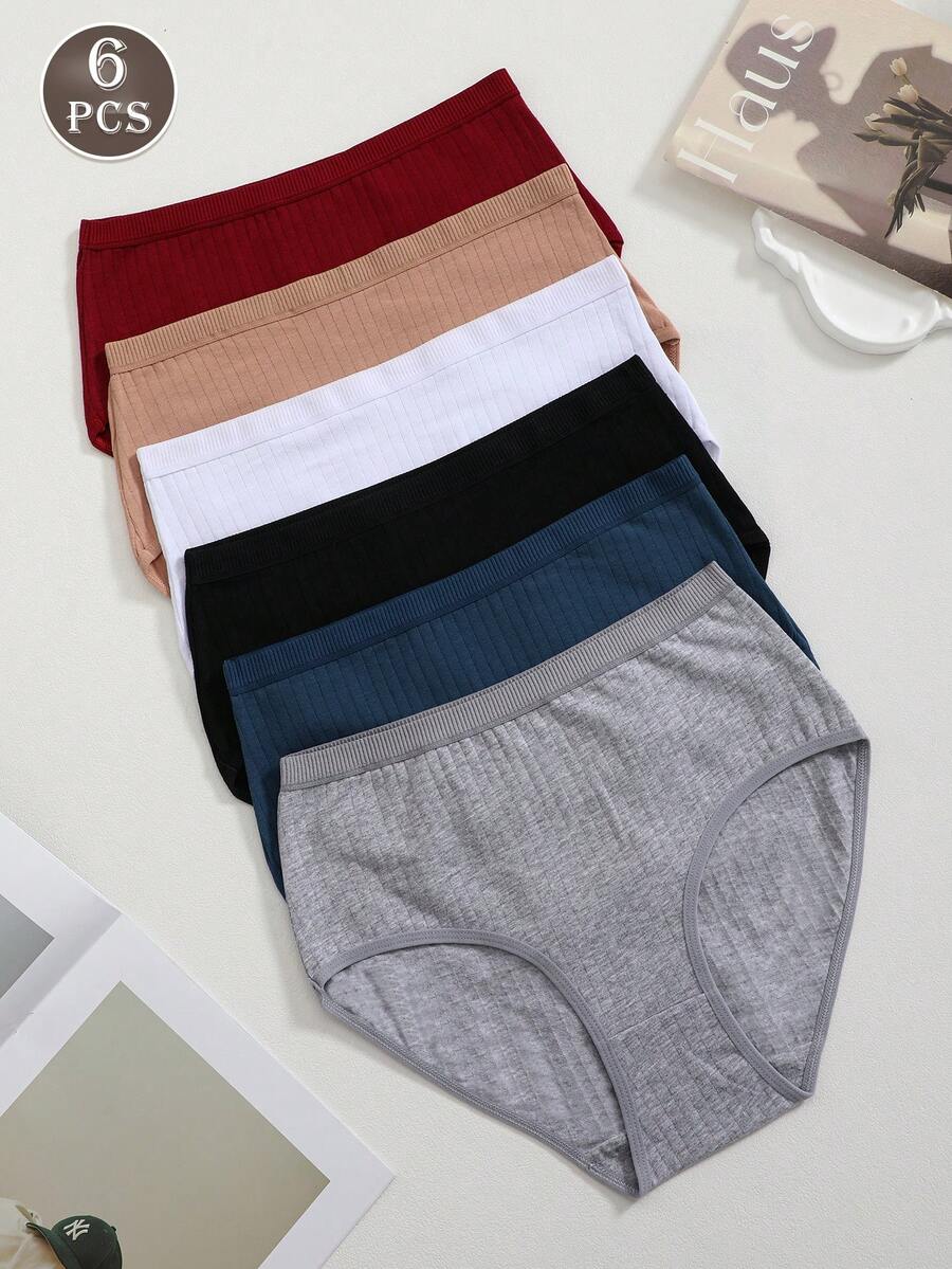 Bộ 6 chiếc quần lót tam giác cơ bản màu trơn dành cho nữ, thoáng khí, thoải mái, chất liệu mềm mại, thích hợp mặc hàng ngày và tập thể dục. - Nhiều màu - Xem 1