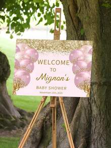 Customized Pink & Gold Balloons, Suitable For Baby Christening Decoration, Can Customize Baby Name, Cute & Romantic Pink Theme Balloons Welcome Sign, Suitable For Baby Christening, Party, Birthday, Wedding And Bridal Shower - Multicolor - View 6