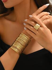 2pcs/Set Fashionable Minimalist Multi-Layer Wrapped Metal Bangle Bracelet, Suitable For Daily Wear - Multicolor - View 1