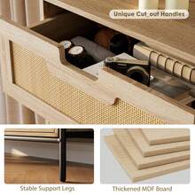 Cómoda alta de ratán con 5 cajones para dormitorio, organizador de almacenamiento para armario, sala de estar, pasillo y entrada, cómoda alta tipo torre. - color de madera natural - Ver 7