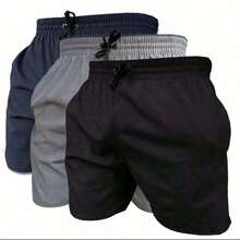 Kit Of 3 Dry-Fit Spandex Shorts For Beach, Soccer, And Gym - 黑/藍/灰 - 查看 2
