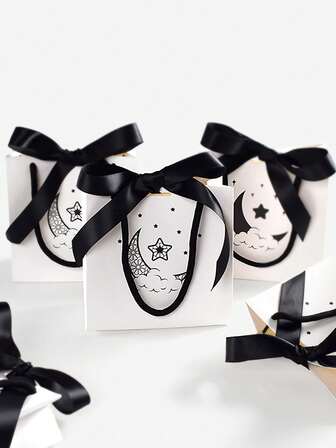 5 st presentaskar av kraftpapper med måne- och stjärndesign - Presentförpackningar med band, perfekta för heminredning, Ramadan Kareem-festgåvor för muslimska firanden