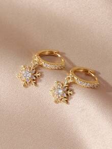 1 par de pendientes de aro con copo de nieve de aleación de zinc y circonita, regalo para mujeres - Multicolor - Ver 2