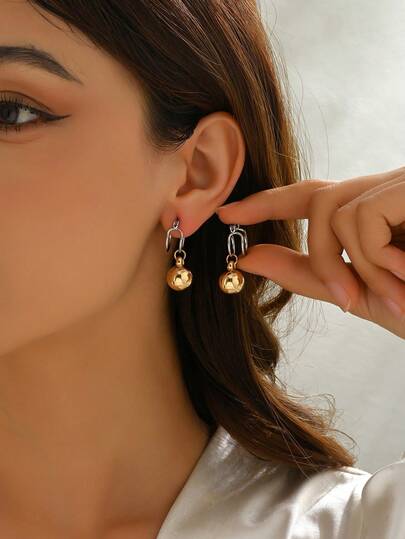 1 Pair Geometric Beaded Bicolor Earrings For Women, Suitable For Vacation And Daily Wear