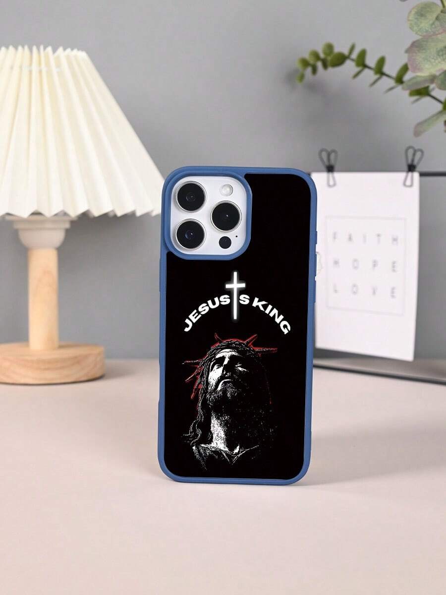 Protector de Celular TPU con Diseño Religioso Jesús Rey, Estilo Moderno, para Hombres y Mujeres, Ideal para Uso Cotidiano, Compatible con iPhone X/XS/11/12/13/14/15/16 y  S22/S23/S24 - Azul - Ver 1