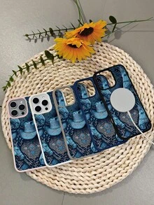 Funda de TPU para iPhone (X/XS/11/12/13/14/15/16) y  (S22/S23/S24/S25) con Diseño Western Estampado de Sombrero y Detalles Artísticos, Protectora Anti-Golpes, Estilo Bohemio para Mu - Azul - Ver 2