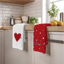 MEMNUN 2pcs Valentine's Day Red Love Text Pattern Kitchen Towels, 15.75*23.62in(40*60cm), Modern Microfiber Soft Absorbent Dish Towels, Hand Towels, Tea Towels, Cleaning Supplies, Ideal For Bathroom And Kitchen Decor, Home Decoration And Gifts - Multicolor - View 10