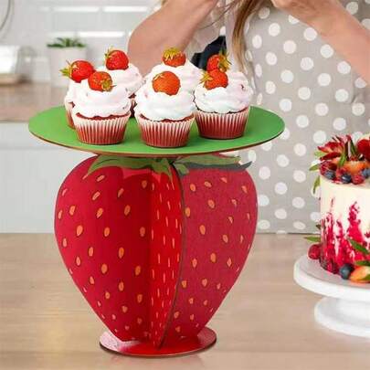 Wooden Strawberry Cake Stand Decorative Fruit Shape Birthday Cupcake Holder Party Supplies