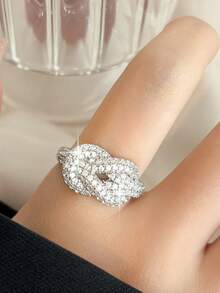 1pc Luxury Tie A Knot Zirconia Sparkling Cuff Ring For Women Couples New Fashion Romantic Elegant Wedding Party Bride Jewelry Gifts