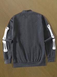 Skeleton Embroidery Baseball Jacket Men, Vintage Streetwear Loose Fit Dark Style Niche Design Coat - Dark Grey - View 3