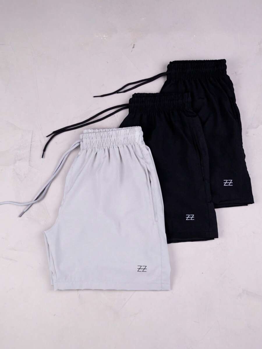 Kit Of 3 Men's Gym Shorts For Training, Beach, Running, Elasticated Shorts - 2 黑色 / 1 灰色 - 查看 1