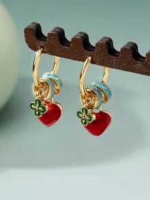 1 Pair Elegant Red Heart Earrings, Detachable & Adjustable Design, Suitable For Parties, Holidays, Daily Wear, Graceful & Charming Gift For Women, Autumn/Winter - Red - View 6