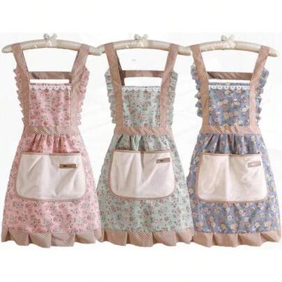3-Pack New Floral Aprons Kitchen Slings Anti-Fouling And Breathable Women's Princess Skirts Cooking Work Clothes