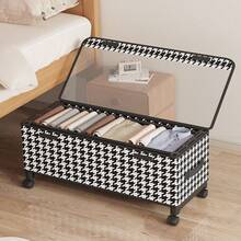 Multifunctional Bed Underbed Storage Box, With Wheels, Rectangular Canvas Flip-Top Design, European Style Bedside Clothes Storage Bin (Not Waterproof) - Multicolor - View 3