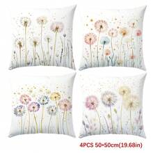 4pcs Minimalist Dandelion Watercolor Pillow Cover Set, Single-Sided Printed Peach Velvet Polyester Material, 45*45/50*50/40*40CM Cushion Cover For Modern Fabric Sofa Indoor Decor, Party Decoration, Gift