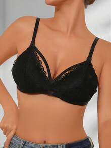 Maternity Comfortable Lace Nursing Bra With Adjustable Straps - Black - View 5