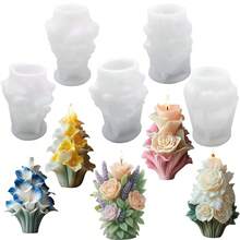 1pc Floral Bouquet Silicone Candle Mold, DIY 3D Multi-Layer Flower Candle & Fragrance Stone Craft Making Mold - White - View 3