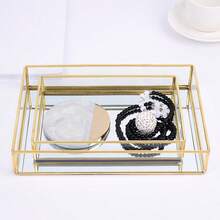 1pc Rectangular Glass Tray, Cosmetic & Jewelry Display Plate, Gold