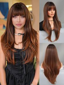 7JHH WIGS باروكة نسائية عالية الجودة من ألياف صناعية مقاومة للحرارة، طول 26 بوصة، ذات طبقات متموجة بلون بني-أشقر، مع غرة وجذور داكنة، مناسبة للاستخدام اليومي والحفلات، هدية عيد الأم - الذهبي - مشاهدة 3