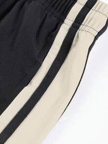 1pc Plus Size Men's Autumn/Winter Sports Fitness Jogging Workout Pants, Loose Casual Minimalist Stylish Trackpants For Running, Outdoor, Hiking, Commuting, Striped Straight Leg - Black - View 3