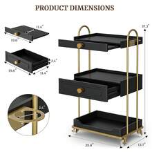 Salon Trolley Cart With Lockable Wheels, Stylist Trolley With 3 Shelves, Salon Storage Cart For Beauty Shop, Barber Shop, Spa Rolling Tray, Salon Tray, Salon Station, Tattoo Tray, Salon Tray On Wheels, Stylist Tray - Black - View 4