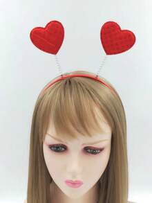1pc Unisex Valentine's Day Red Heart Headband, Suitable For Couples Date And Valentine's Day Outfit - Red - View 4