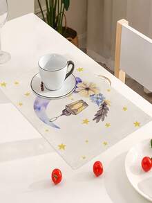 1 pièce Napperon en lin imprimé avec lampe à huile de lune - Tapis de table décoratif de style occidental, résistant à la chaleur/brûlure et antidérapant, idéal pour les tasses à café/thé, bols et vaisselle, parfait pour le dîner à la maison, le thé de l'après-midi, les dîners entre amis, l'utilisation dans un café et la décoration de la table de cuisine - Multicolore - Voir 8