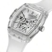 Guess Đồng hồ đeo tay nam thời trang, vỏ trong suốt, máy quartz Nhật Bản, chống nước 50M, đa chức năng, hiển thị ngày, kiểu dáng thể thao thường ngày, quà tặng kèm hộp đồng hồ chính hãng GW0203G1 - Trong sáng - Xem 2