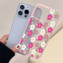 Patrón floral, carcasa de teléfono simple y de moda, compatible con iPhone 11 / 12 / 13 / 14 / 15 / 16 / Pro / Max y Galaxy plus / Pro / S22 / S23 / S24 / s25 / ultra / fe. Muy adecuado como regalo de vacaciones, regalo de San valentín. - Rosa - Ver 2