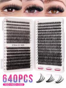 640pieces Of D-Curl Individual False Eyelashes, Large Capacity Eyelash Book, Beginner-Friendly, Soft And Thick, Creating A Natural Makeup Look. Easily Create Segmented False Eyelashes At Home. Long-Lasting And Voluminous, The Large Capacity Eyelash Book Is Convenient To Carry. - D - View 3