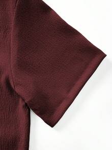 2pcs/Set Fashionable European Style Jacquard Casual Brand Loose Short Sleeve Shirt And Pants Beach Holiday Outfit, Suitable As Gift For Husband/Boyfriend - 酒紅色 - 查看 4