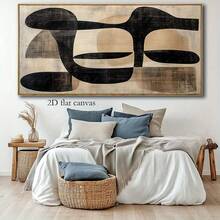 1 Pc Canvas Painting,Modern Abstract Canvas Art - Minimalist Wall Decoration Canvas Posters In Black, Beige, Gold And Grey - Framed And Hung Paintings For Living Rooms, Bedrooms And Offices - Modern Home Decoration With Hook Installation, Wooden Frame Art, 2D Flat , Wooden Framed Art,High Quality ,Thickness 2. 25cm/1inch Wall Art Prints Poster Direct Hanging Decor For Home Gifts,Living Room, Bathroom, Bedroom, Kitchen,Bar,Office - 黑色 - 查看 2