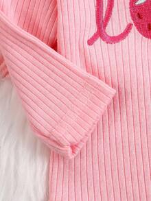 DILAVEL 3件套新生儿秋冬长袖连体衣套装，刺绣花卉图案，豹纹印花，圆领设计，适合户外穿着 - 淺粉色 - 查看 6