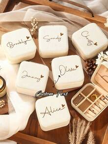Personalized Handwritten Name Heart-Shaped Jewelry Box - Customized Beige Travel Jewelry Storage Box,Customized Jewelry Box For Women, Can Print Personalized Name, Zipper Closure, Fabric Lining, Perfect Bridesmaid Invitation Gift Or Couple's Keepsake, Elegant Design | Soft Lining, Wedding Gift, Jewelry Box - Multicolor - View 3