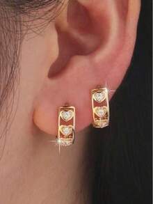 14K Gold Plated Sparkling Star Hoop Earrings, Women's Cubic Zirconia Starry Sky Thick Hoops, Gold Earrings, Women's Fashion Accessories, Graduation Gift, Autumn/Winter Earrings, Christmas Earrings