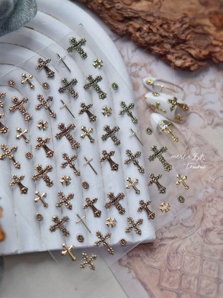 1 miếng dán móng tay hình thánh giá kim loại cổ điển, màu tối, họa tiết thánh giá cao cấp, decal trang trí móng tay 3D tự dính, phụ kiện làm móng DIY, dụng cụ làm móng - Nhiều màu - Xem 1